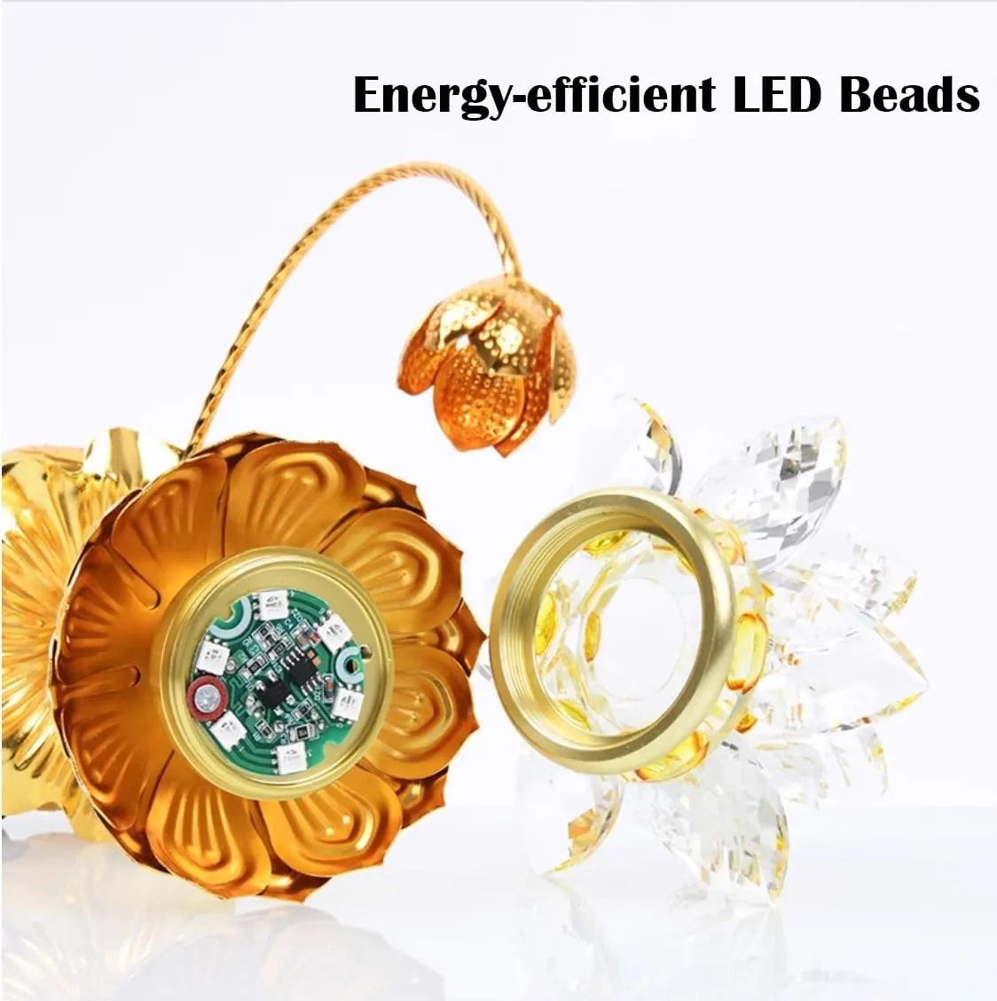 1 Pair - Colorful LED Crystal Lotus Buddhist Lamp, Gradient Buddha Light for Worship, Prayer and Display-Friendly Material for Buddha Occasions, Buddhist Supplies - 8 inch