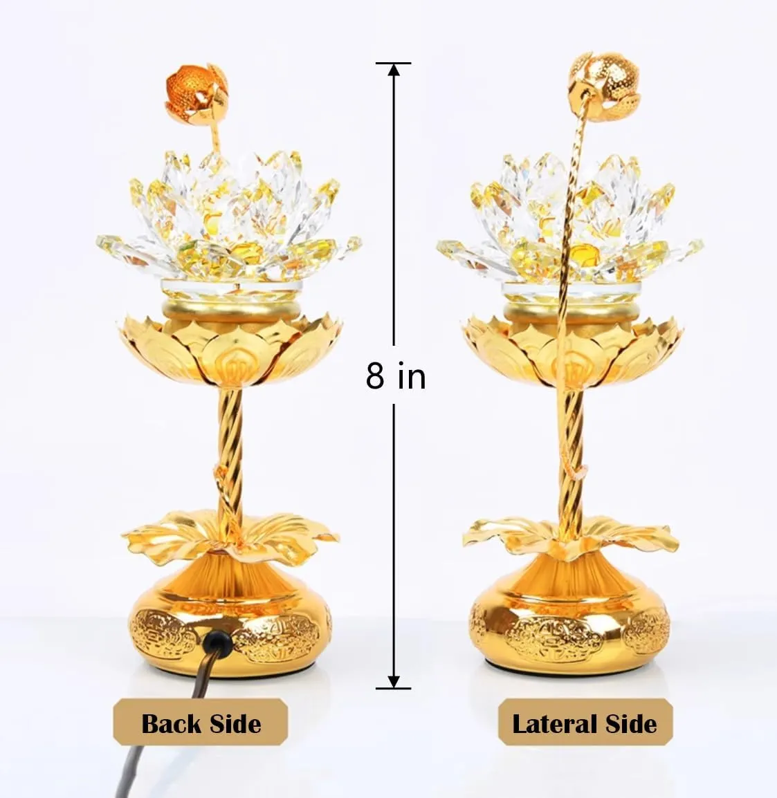 1 Pair - Colorful LED Crystal Lotus Buddhist Lamp, Gradient Buddha Light for Worship, Prayer and Display-Friendly Material for Buddha Occasions, Buddhist Supplies - 8 inch