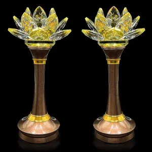 1 Pair Colorful LED Lotus Flower Lamp 7 Color Crystal Buddha Lamp for Cabinet Buddhist Altar - Light Control Crystal Decor Night Light -110V US Plug(10 inch)