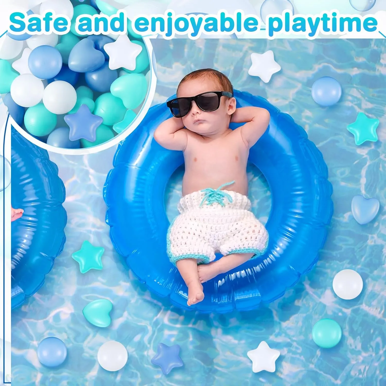 100 Pieces Pit Balls for Kids Star Heart Shape Plastic Balls for Toddler Playpen 2.17'' Play Toy for Ocean Nautical Wave Themed Birthday Party Decoration Inflatable Pool