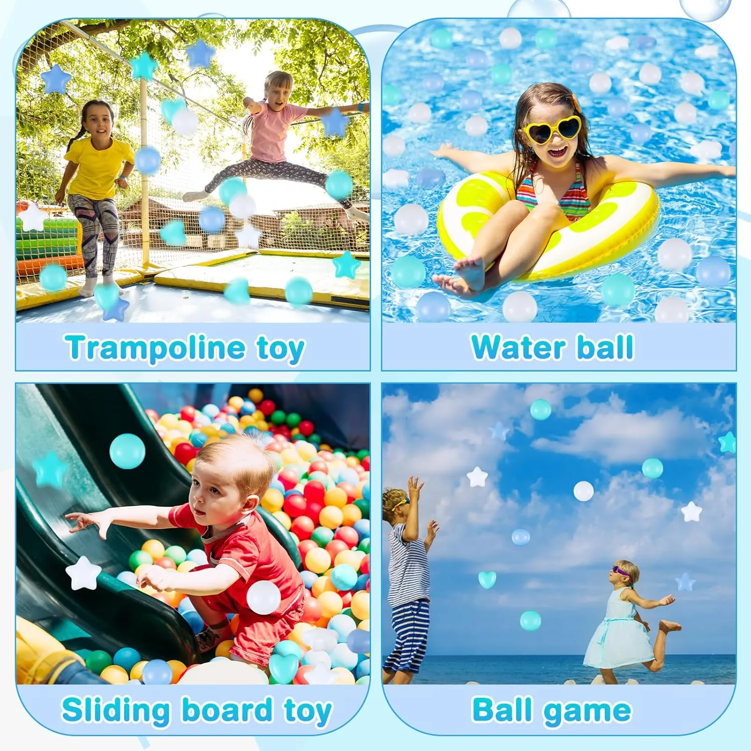 100 Pieces Pit Balls for Kids Star Heart Shape Plastic Balls for Toddler Playpen 2.17'' Play Toy for Ocean Nautical Wave Themed Birthday Party Decoration Inflatable Pool