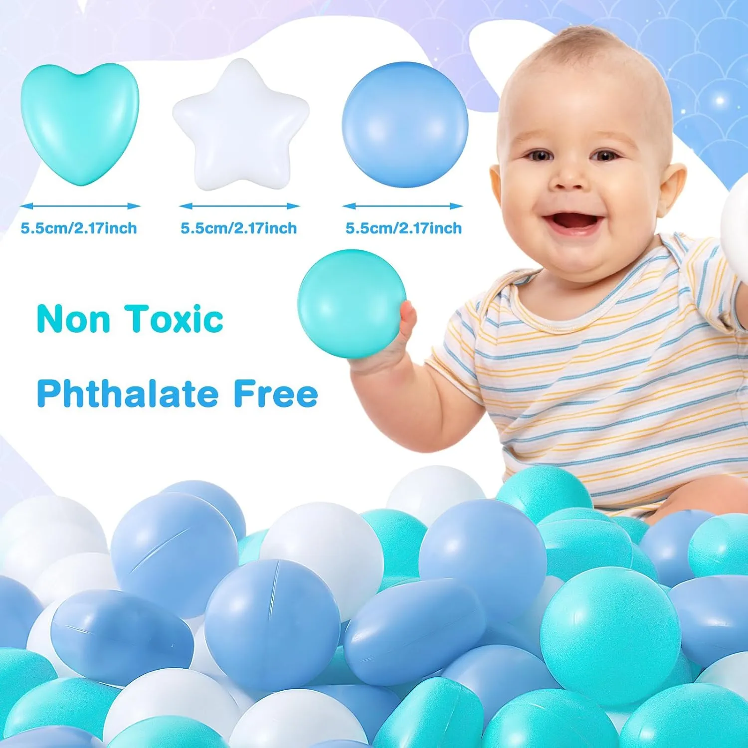 100 Pieces Pit Balls for Kids Star Heart Shape Plastic Balls for Toddler Playpen 2.17'' Play Toy for Ocean Nautical Wave Themed Birthday Party Decoration Inflatable Pool
