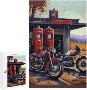 1000 Piece Puzzles for Adults - Outdoor Motorcycle Station Wooden Jigsaw Puzzle for Adults Beginners, Unwind from Daily Life, for Family Bonding Activities