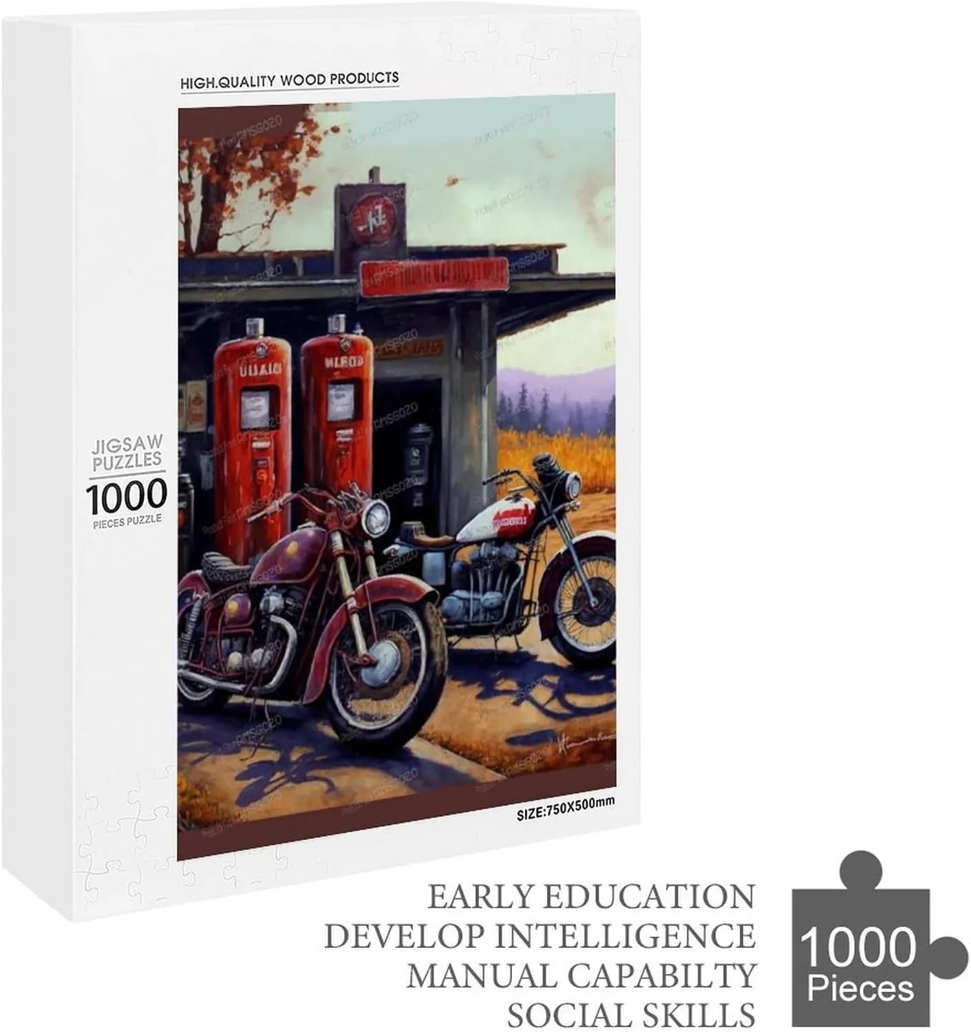 1000 Piece Puzzles for Adults - Outdoor Motorcycle Station Wooden Jigsaw Puzzle for Adults Beginners, Unwind from Daily Life, for Family Bonding Activities