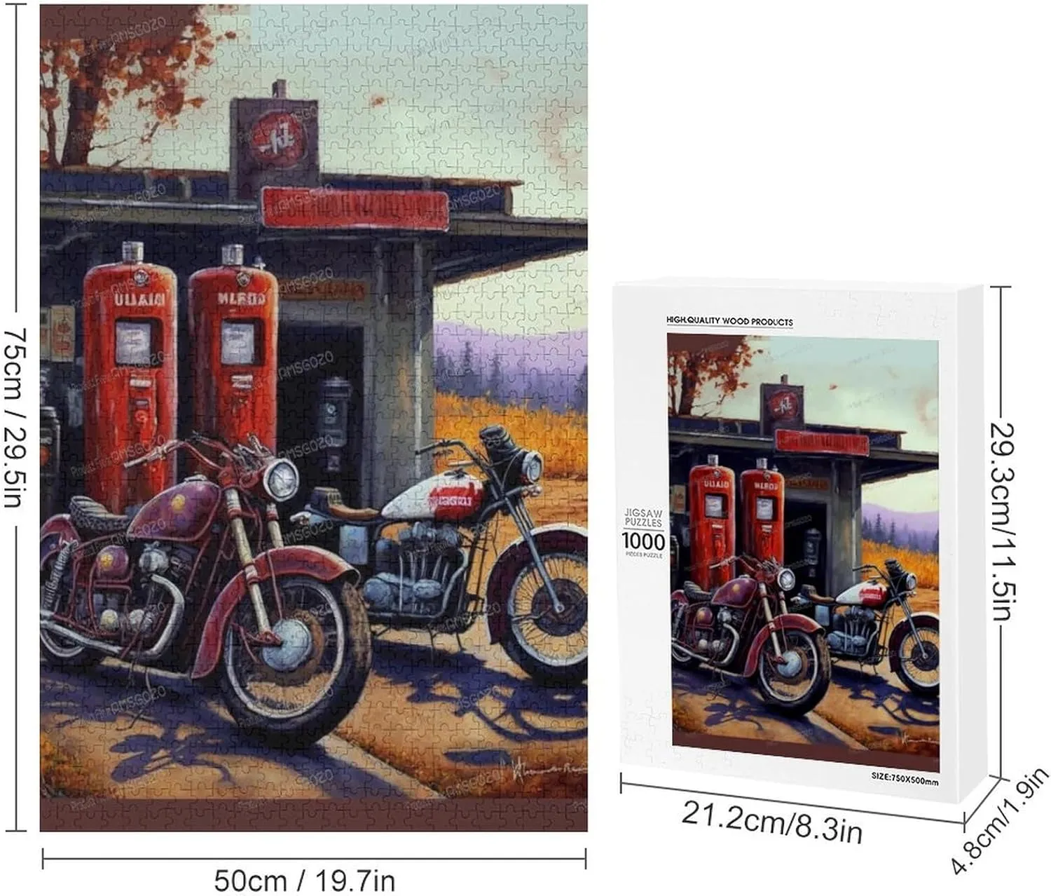 1000 Piece Puzzles for Adults - Outdoor Motorcycle Station Wooden Jigsaw Puzzle for Adults Beginners, Unwind from Daily Life, for Family Bonding Activities