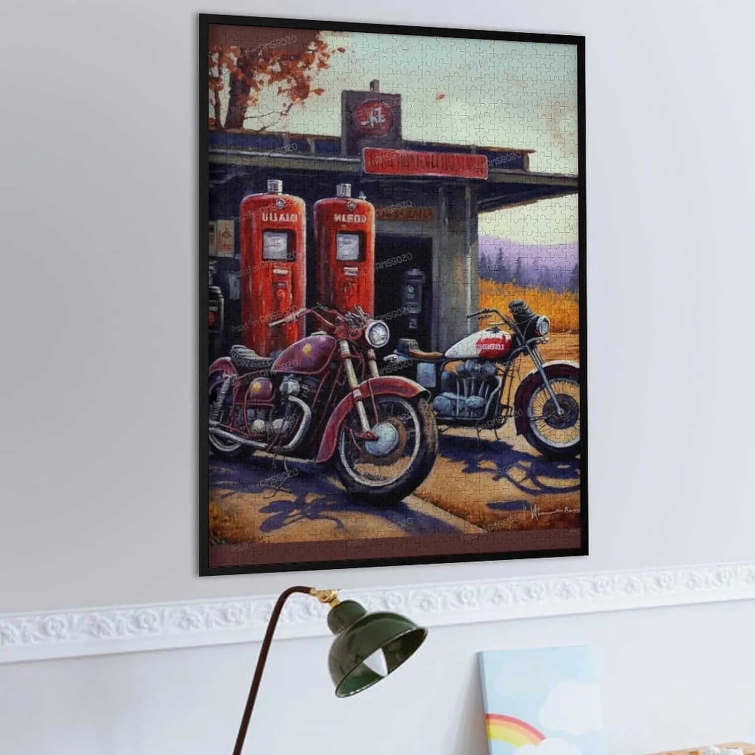 1000 Piece Puzzles for Adults - Outdoor Motorcycle Station Wooden Jigsaw Puzzle for Adults Beginners, Unwind from Daily Life, for Family Bonding Activities