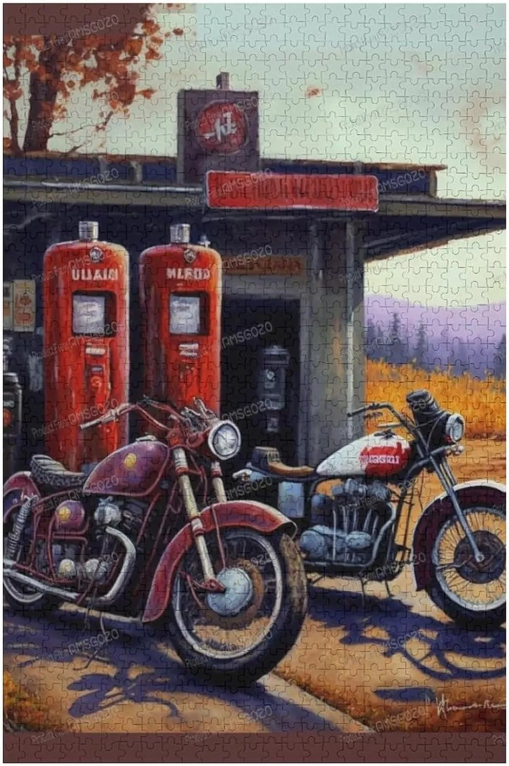 1000 Piece Puzzles for Adults - Outdoor Motorcycle Station Wooden Jigsaw Puzzle for Adults Beginners, Unwind from Daily Life, for Family Bonding Activities
