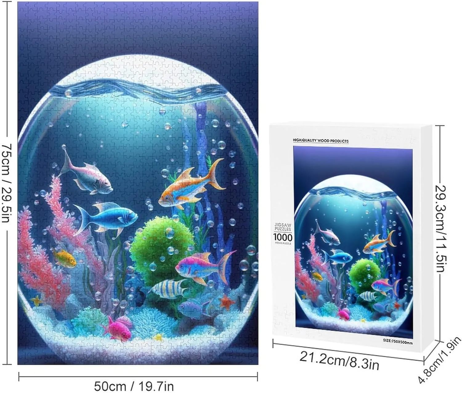 1000 Pieces Jigsaw Puzzle for Adults - Colorful Fish Family Puzzles - Fantasy Fish Tank Inspirational Wooden Jigsaw Puzzles for Family Activities Games