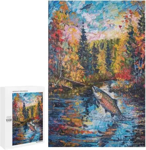 1000 Pieces Jigsaw Puzzle for Adults - Fish Jumping Out of The Lake Puzzles Beautiful Landscape Funny Challenging Puzzle Perfect for Game Nights