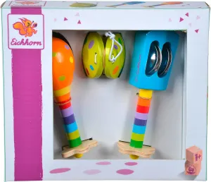 100003484 Musik Set mit Includes Rattle, Maracas and Castanets, Colourful Musical Instruments Made of Wood, 3 Parts, from one Year