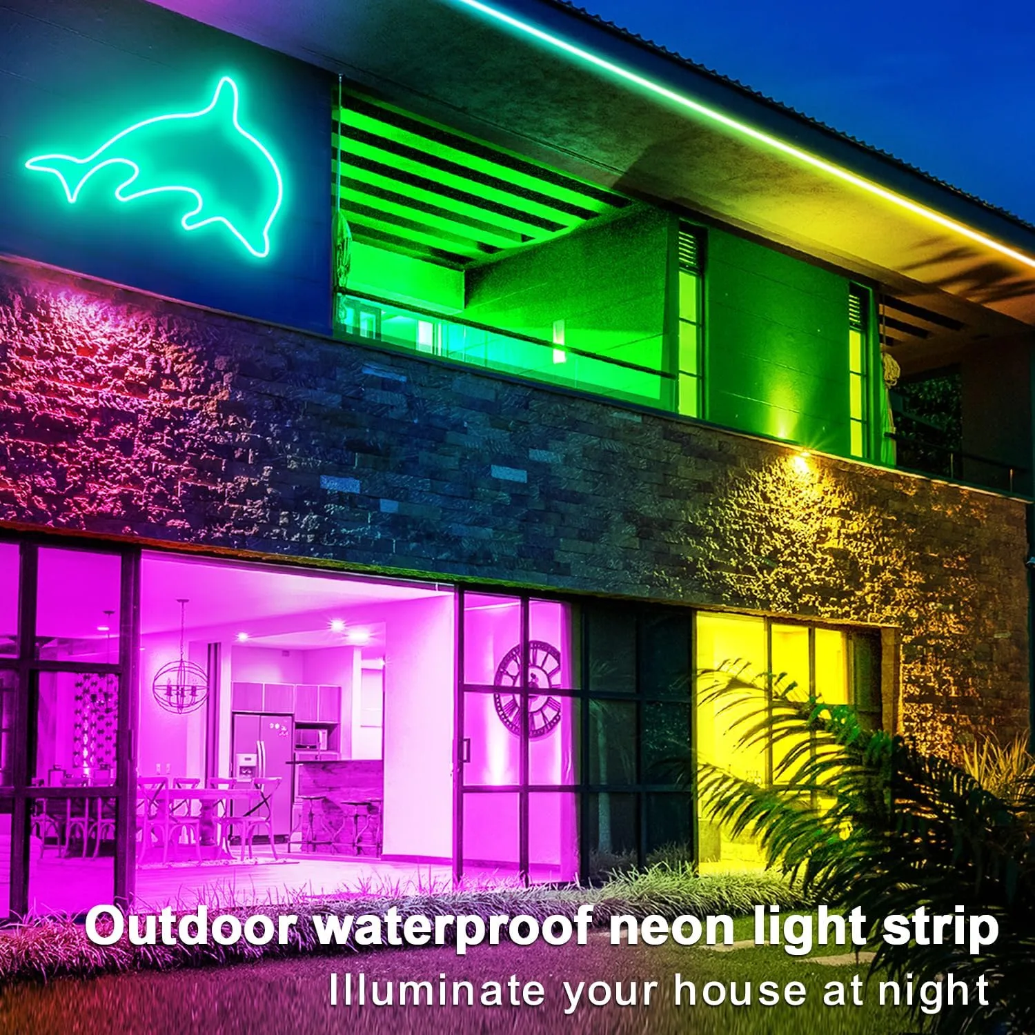 100FT RGB LED neon Rope Lights LED neon Lights with Remote/APP Control 24V IP65 Waterproof Flexible Neon LED Strip Lights for Bedroom Room Outdoors Decor（2 Rolls of 50ft）