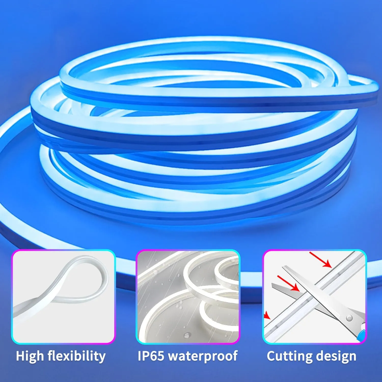 100FT RGB LED neon Rope Lights LED neon Lights with Remote/APP Control 24V IP65 Waterproof Flexible Neon LED Strip Lights for Bedroom Room Outdoors Decor（2 Rolls of 50ft）
