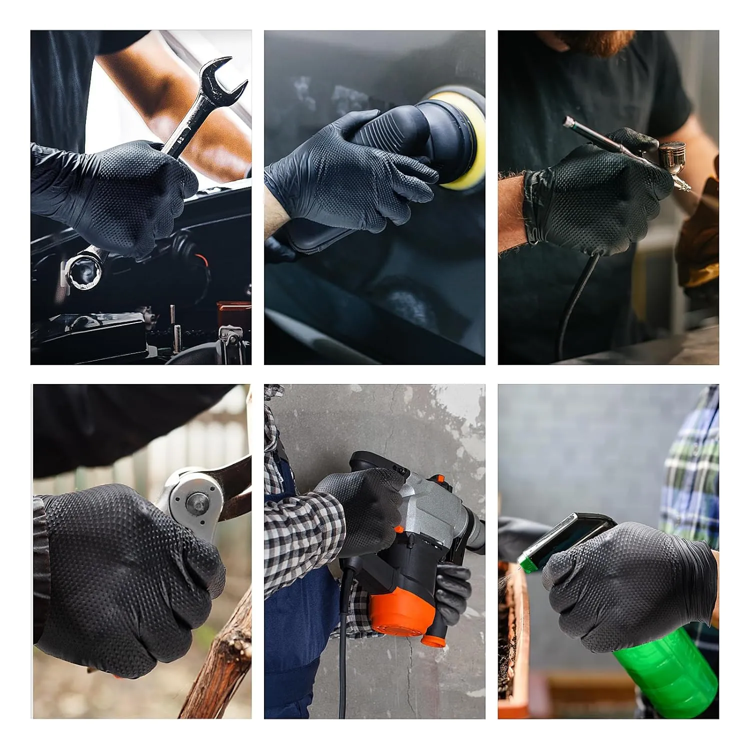 10Mil Nitrile Gloves Heavy Duty Chemical-Resistan Disposable Latex Free Thick Rubber Gloves with Diamond Grip for Mechanic Work,Cooking,Cleaning,Food Safe-Powder Free(Black,Large,100)