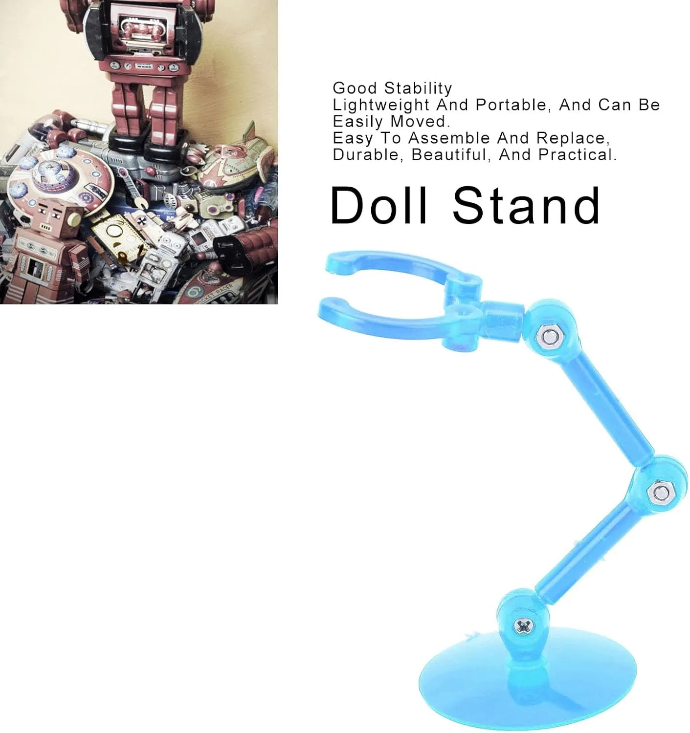 10pcs Action Figure Stand, Premium Plastic Holder Strongly Assembled Adjustable Display, for Dolls, Home Decoration (Transparent Blue)