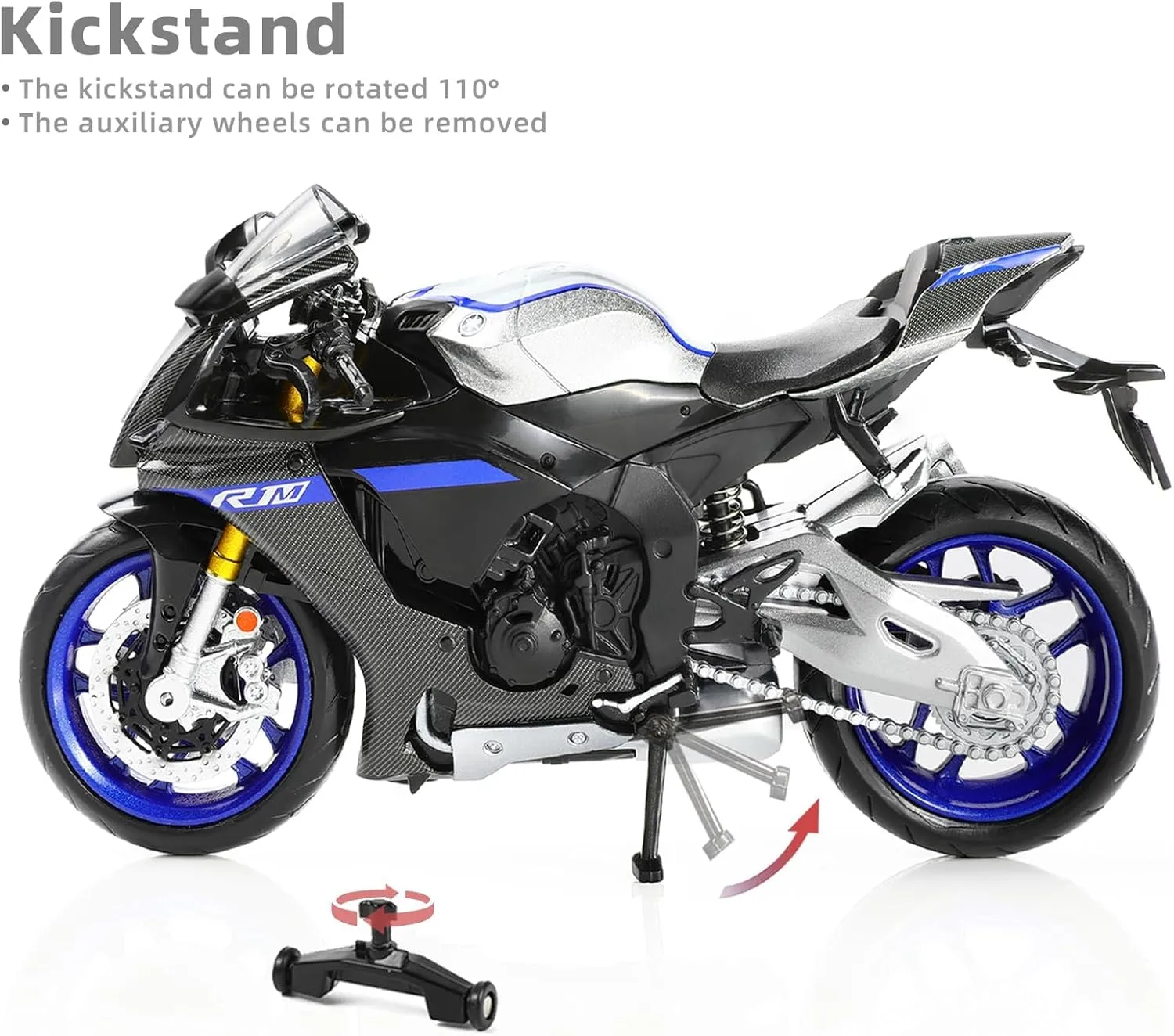 1:12 Motorcycle Model Toy for Yamaha YZF-R1M 1000R Metal Die-cast with Plastic Motorcycle Model No Assembly Required Mini Finished Moto Gift for Adult（Silver）