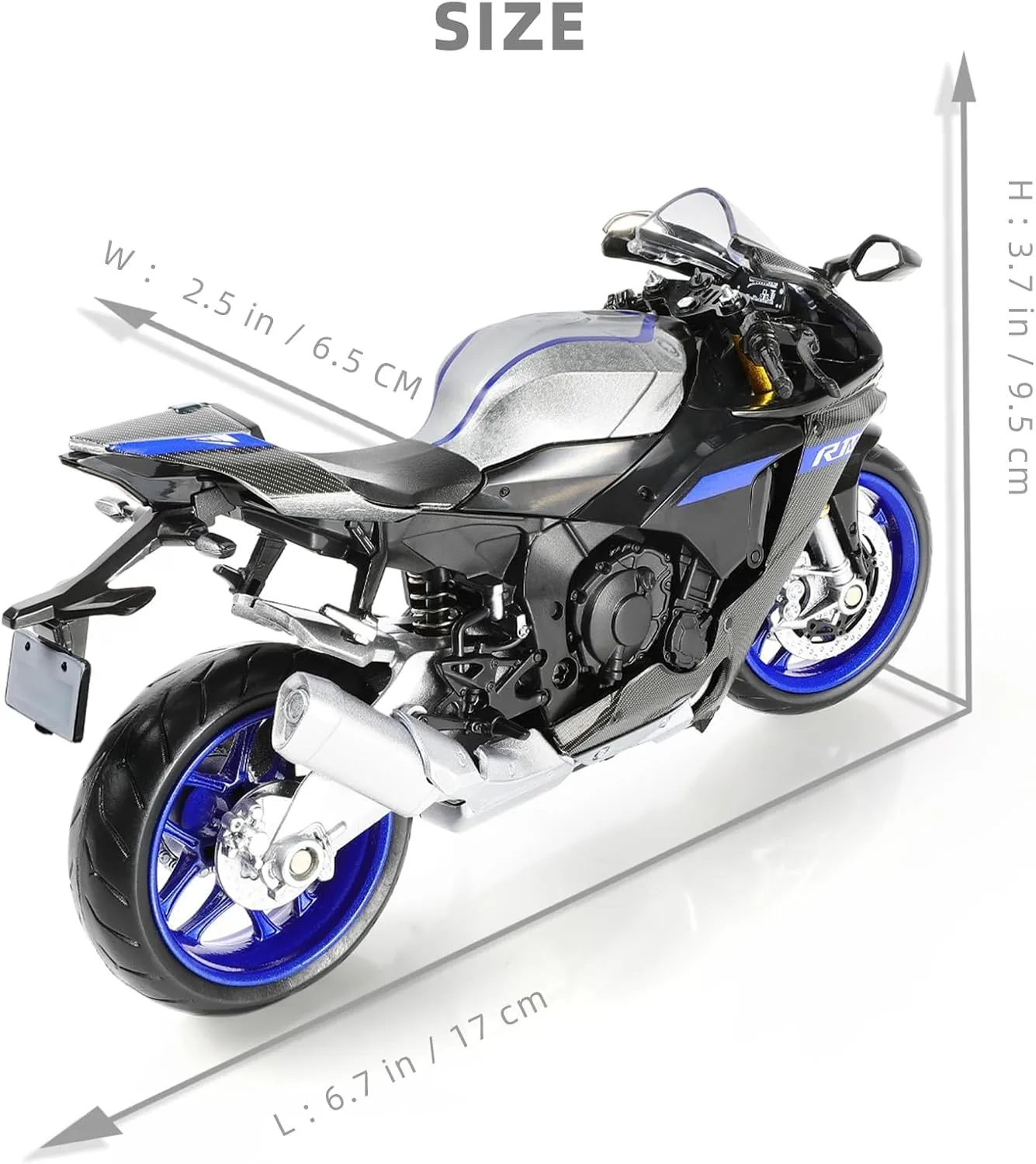 1:12 Motorcycle Model Toy for Yamaha YZF-R1M 1000R Metal Die-cast with Plastic Motorcycle Model No Assembly Required Mini Finished Moto Gift for Adult（Silver）