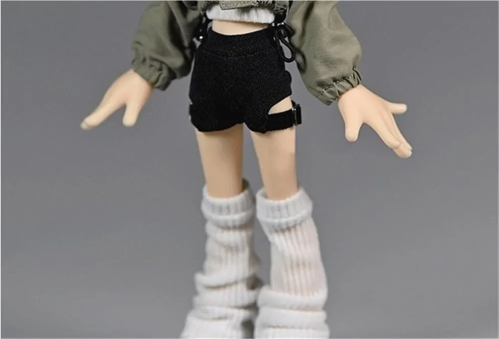 1/12 Scale Female Soldier Figure Shorts High Waisted Pants for 6" Movable Doll Action Figure Accessories Doll(Black)