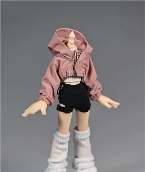1/12 Scale Female Soldier Model Figure Doll Clothes Windbreaker Shorts Leg Warmers Socks for 6 Inch Movable Doll Action Figure Accessories Doll(Pink)