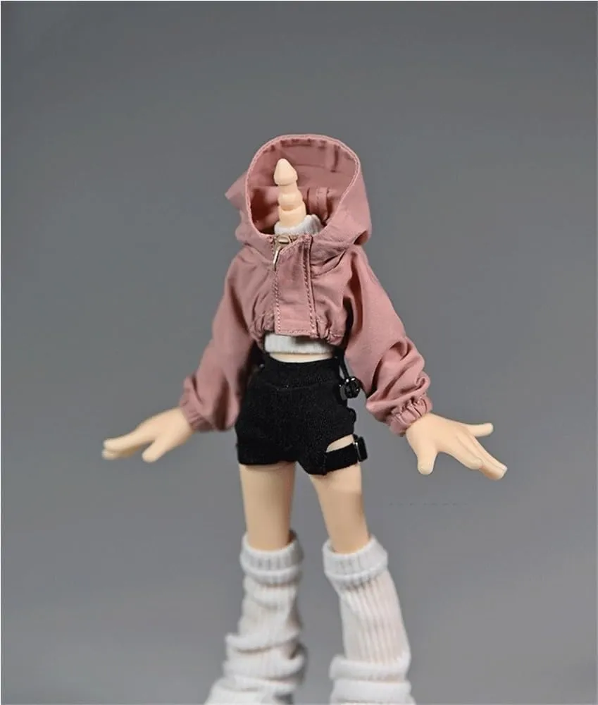 1/12 Scale Female Soldier Model Figure Doll Clothes Windbreaker Shorts Leg Warmers Socks for 6 Inch Movable Doll Action Figure Accessories Doll(Pink)