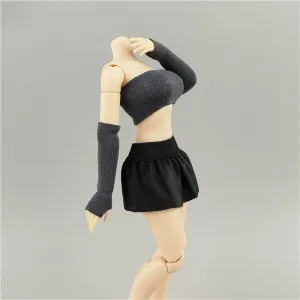 1/12 Scale Female,Figure Doll Clothes Sleeveless Shirt Knit Short Skirt Costume for 6" Soldier Action Figure Doll(Gray)