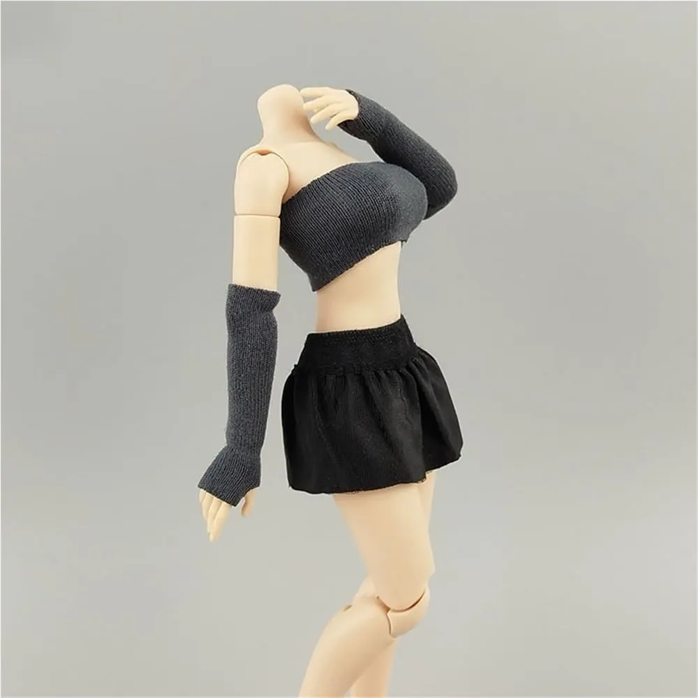 1/12 Scale Female,Figure Doll Clothes Sleeveless Shirt Knit Short Skirt Costume for 6" Soldier Action Figure Doll(Gray)
