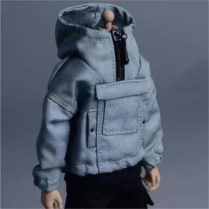 1/12 Scale Male Soldier Figure Doll Jacket Windbreaker Hooded Coat Clothes for 6" Action Figure Doll Clothes Doll(Blue)