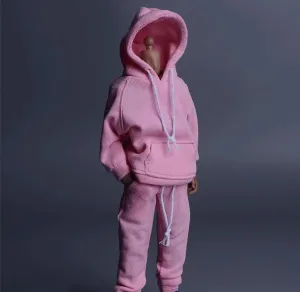 1/12 Scale Male Soldier Model Figure Doll Long Sleeve Hoodie Sweatpants Sportswear Clothes for 6 inch Action Figure Doll Clothes Doll(Pink)