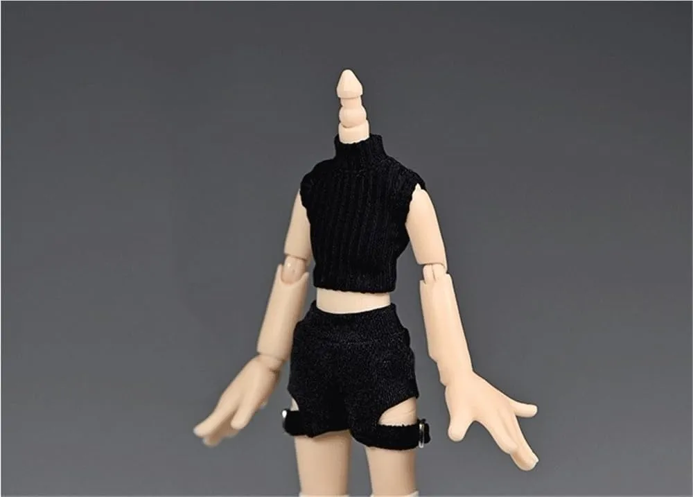 1/12 Scale Male/Female Soldier Model Figure Doll Clothes Sleeveless Turtleneck Vest Shorts for 6 Inch Movable Doll Action Figure Accessories Doll(Black)