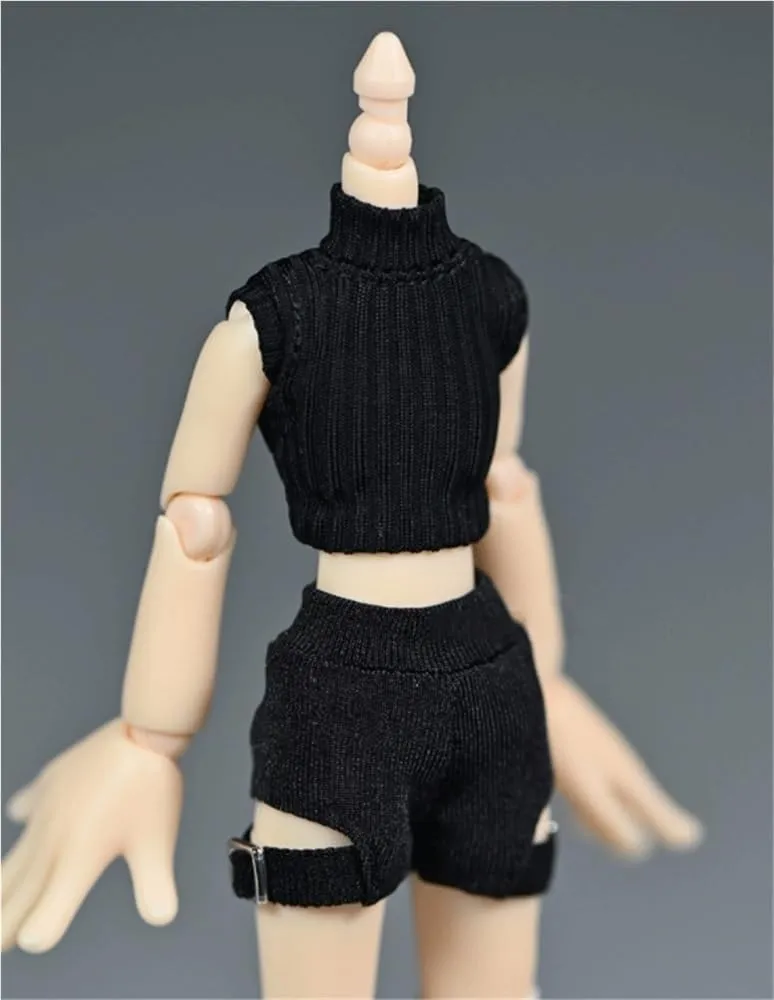 1/12 Scale Male/Female Soldier Model Figure Doll Clothes Sleeveless Turtleneck Vest Shorts for 6 Inch Movable Doll Action Figure Accessories Doll(Black)