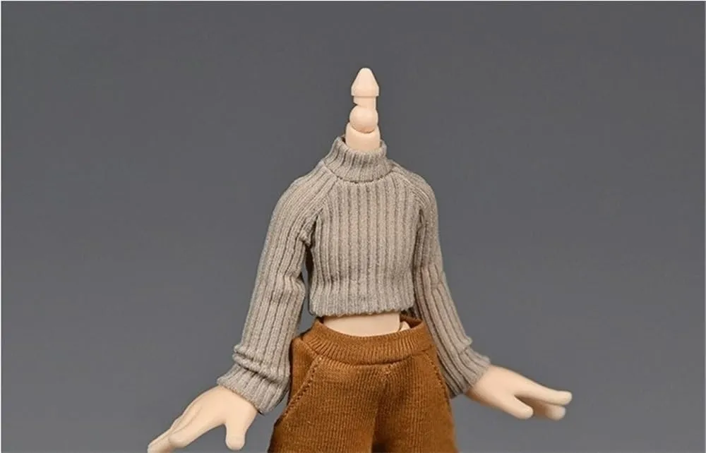 1/12 Scale Male/Female Soldier Model Figure Doll Clothes Turtleneck Long Sleeve Shirts for 6 Inch Movable Doll Action Figure Accessories Doll(Brown)