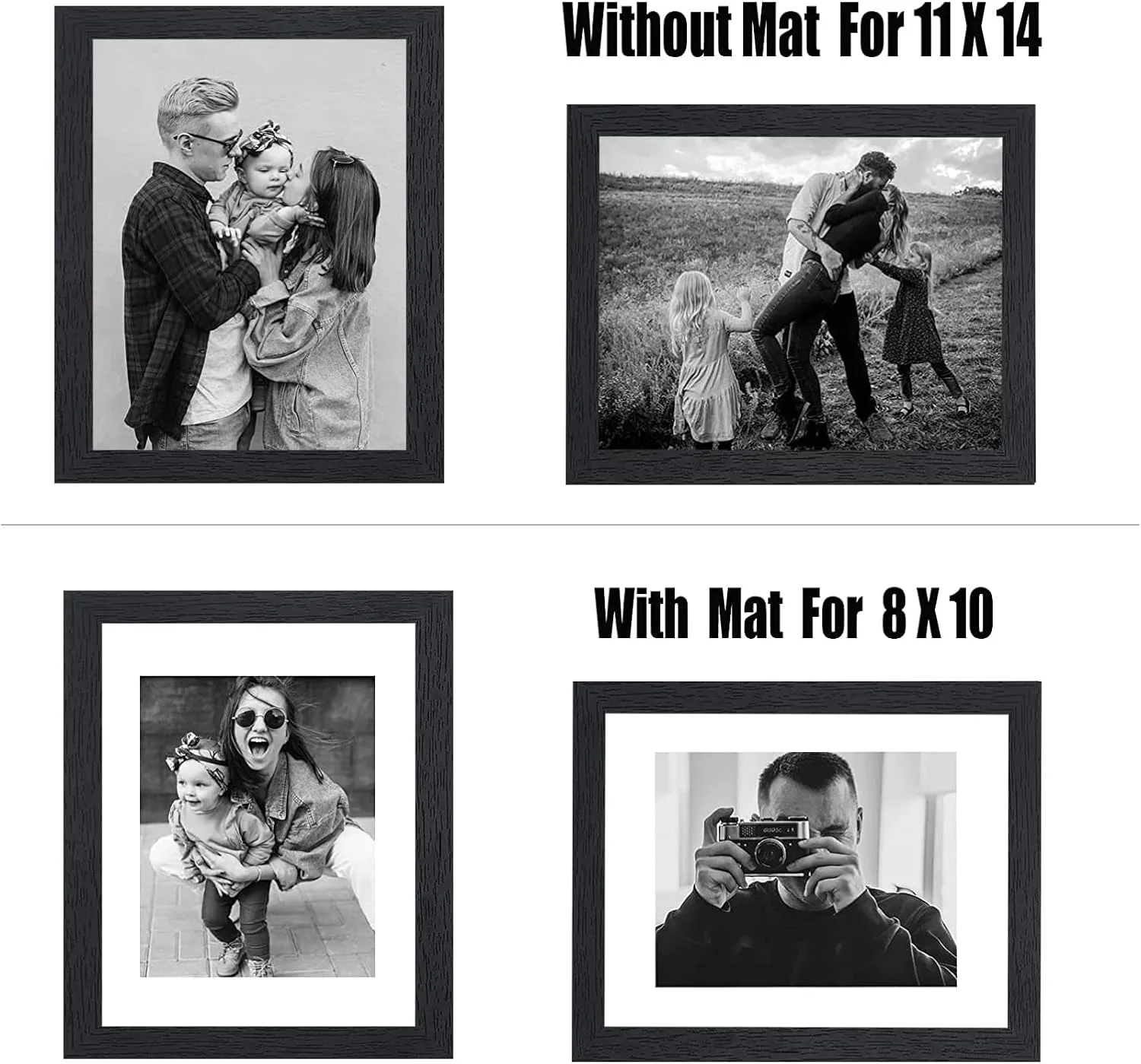 11x14 Picture Frame Rustic Black Wood Set of 6,Display Pictures 8x10 with Mat or 11x14 Without Mat,Multi Photo Frames Collage for Wall