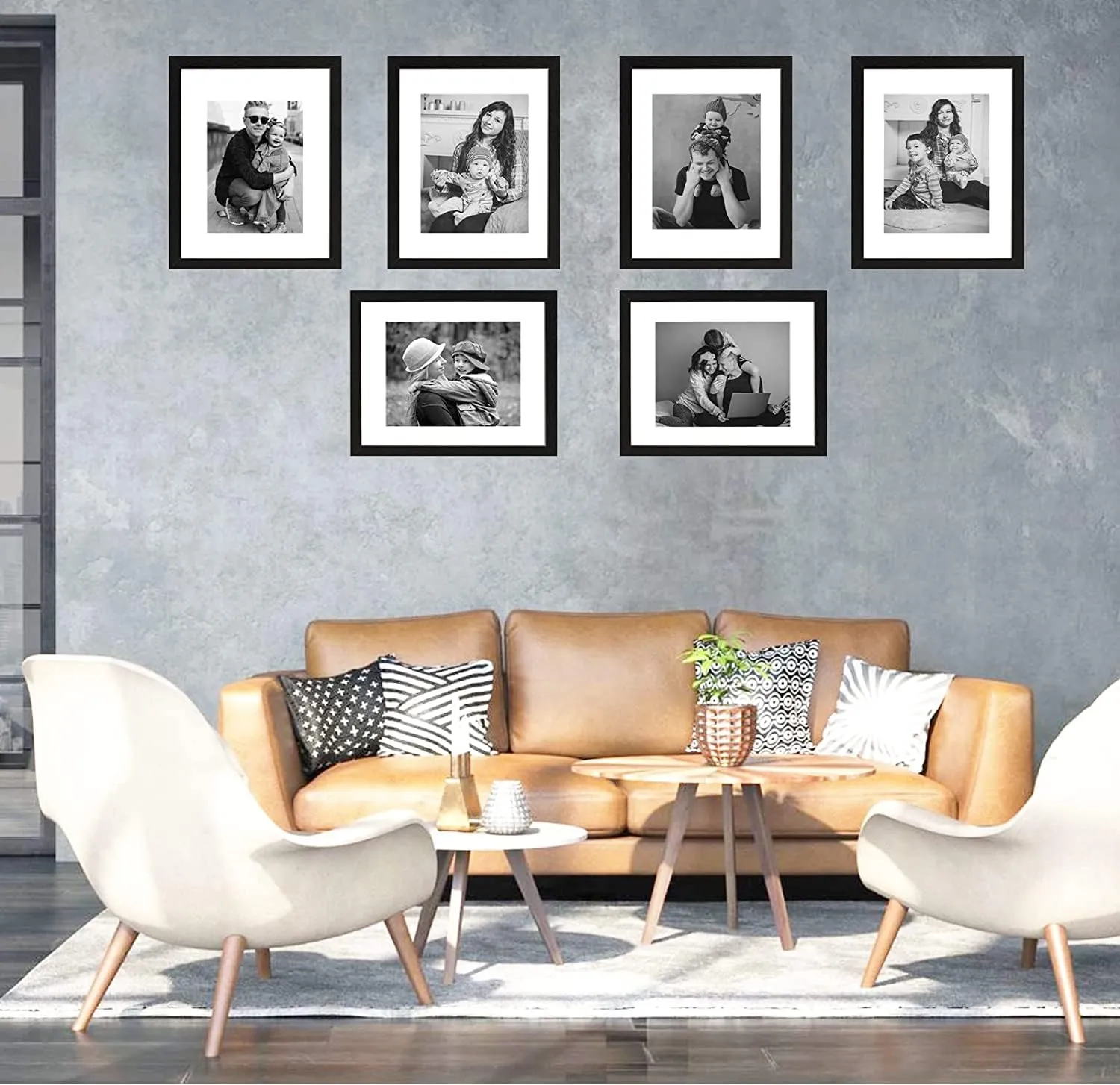 11x14 Picture Frame Rustic Black Wood Set of 6,Display Pictures 8x10 with Mat or 11x14 Without Mat,Multi Photo Frames Collage for Wall