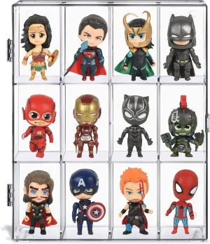 12-Compartment Acrylic Display Case for Figures, Rocks, Crystals, Mini Toys & Collectibles - Clear Display Box, Wall-Mountable & Desktop, Swing Door Design, Dustproof & Waterproof, No Assembly