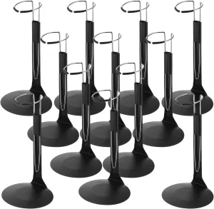 12 Pcs Doll Stand Action Figure Stands with Expandable Waist Wire for 8" to 12" Dolls and Action Figure(Black, Silver)