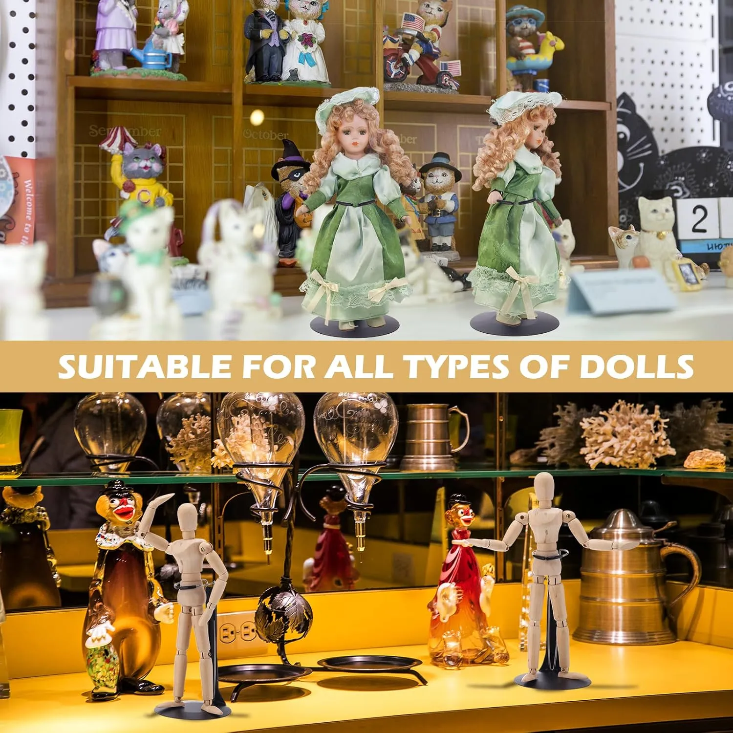 12 Pcs Doll Stand Action Figure Stands with Expandable Waist Wire for 8" to 12" Dolls and Action Figure(Black, Silver)