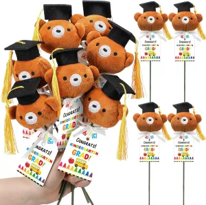 12 Sets Kindergarten Graduation Gifts Bear Bouquet with Card Mini Graduation Bears End of The School Gifts for Kids Students 2025 Grad Party Table Decor Keepsake Photo Props Vase Filler