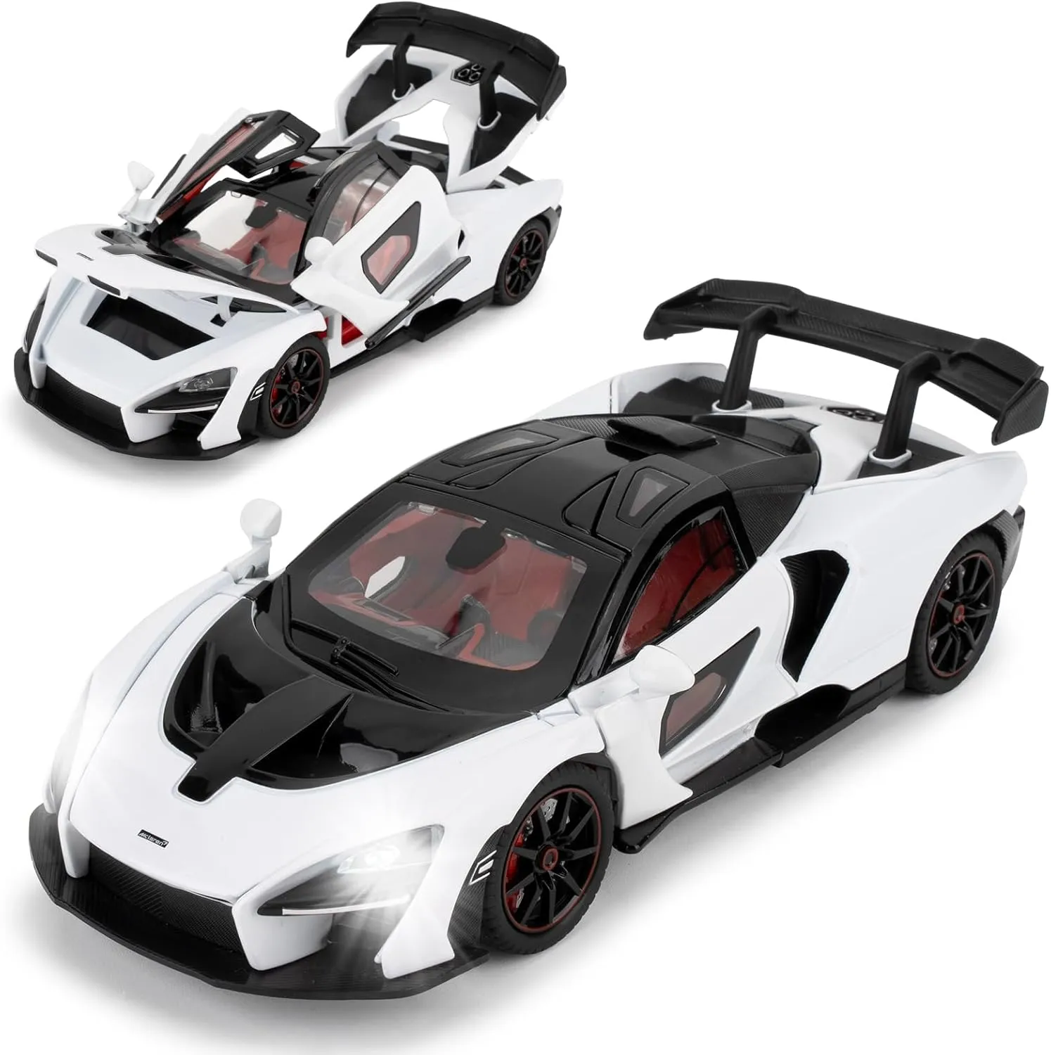 1:24 Scale Car Model Compatible for Collectible McLaren Senna Super Sports Car Toys, Zinc Alloy Pull Back Toy Vehicle with Sound and Light for Adult Boys Girls 3 4 5 6 7 8 (White)
