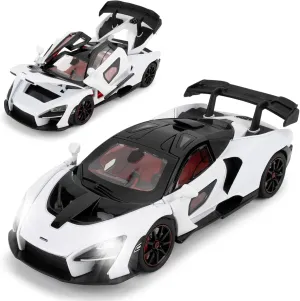 1:24 Scale Car Model Compatible for Collectible McLaren Senna Super Sports Car Toys, Zinc Alloy Pull Back Toy Vehicle with Sound and Light for Adult Boys Girls 3 4 5 6 7 8 (White)