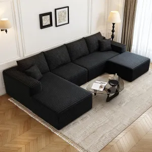 135.4" Cloud Modular Sectional Couch with 1 Ottoman,Modern Minimalist Upholstered Couches, Comfort U Shaped Sofa for Living Room,Deep Seat Corner Couch，No Assembly Required (Black,Left Facing Chaise)
