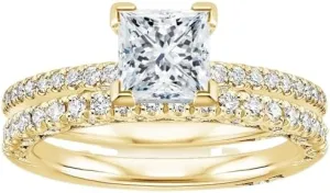 1.5 CT Princess Cut Colorless Moissanite Engagement Ring Set, Tacori Wedding/Bridal Sets, 925 Sterling Silver, Anniversary Ring Pave Set, Holiday Gift for Women, 10K/14K/18K/22K Gold