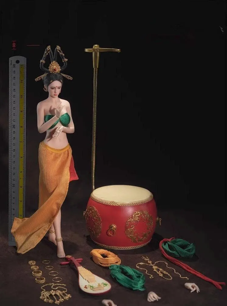 1/6 Scale Female Action Figure,12inch Flexible Chinese Ancient Beauty Music Girl Dunhuang Goddess Action Figure Collectible (Red)