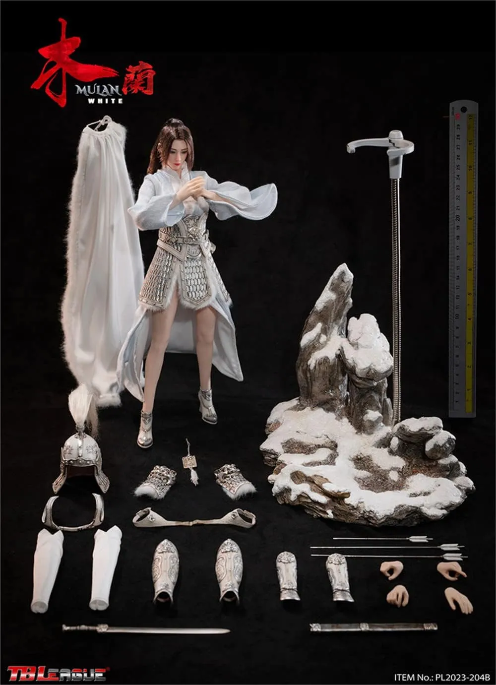 1/6 Scale Female Action Figure,12inch Flexible Chinese Ancient Soldiers Mulan Female Action Figure Collecitble Full Set (White)