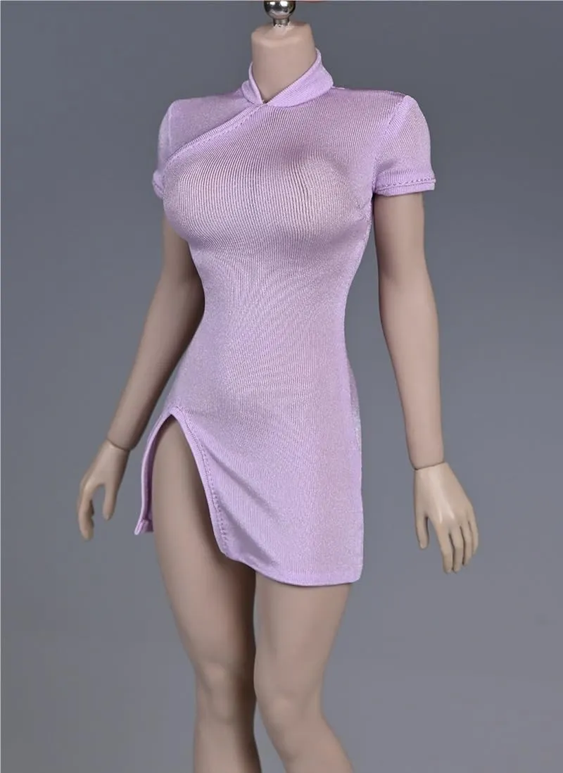 1/6 Scale Female Figure Clothes, Female Cheongsam Short Sleeved Dress for 12 inch Action Figure Body Doll(Purple)