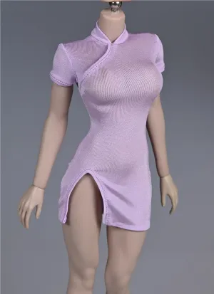 1/6 Scale Female Figure Clothes, Female Cheongsam Short Sleeved Dress for 12 inch Action Figure Body Doll(Purple)