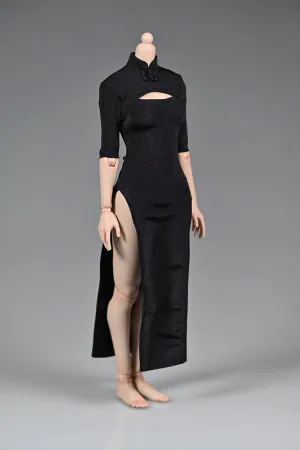 1/6 Scale Female Figure Clothes, Female Long Cheongsam Mid Sleeve Dress for 12 inch Action Figure Body Doll