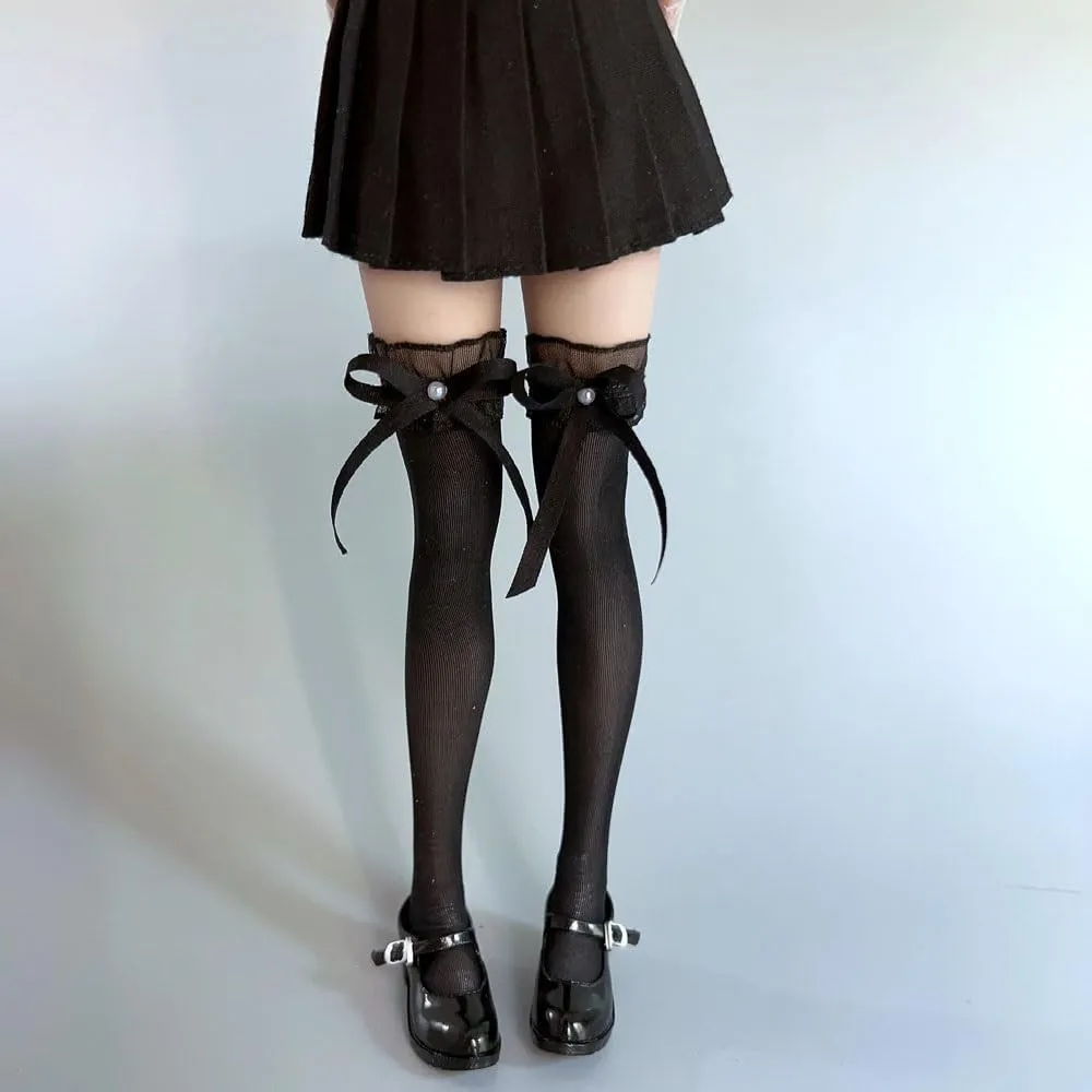 1/6 Scale Female Soldier Figure Doll Socks Long Stockings for 12" Movable Doll Action Figure Accessories Doll(Black)