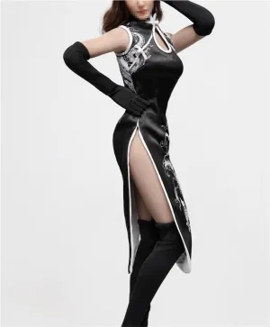 1/6 Scale Female Soldier Model Figure Doll Cheongsam Dress Sleeveless Long Dress Qipao Clothes for 12 inch Action Figure Doll Clothes Doll(Black)