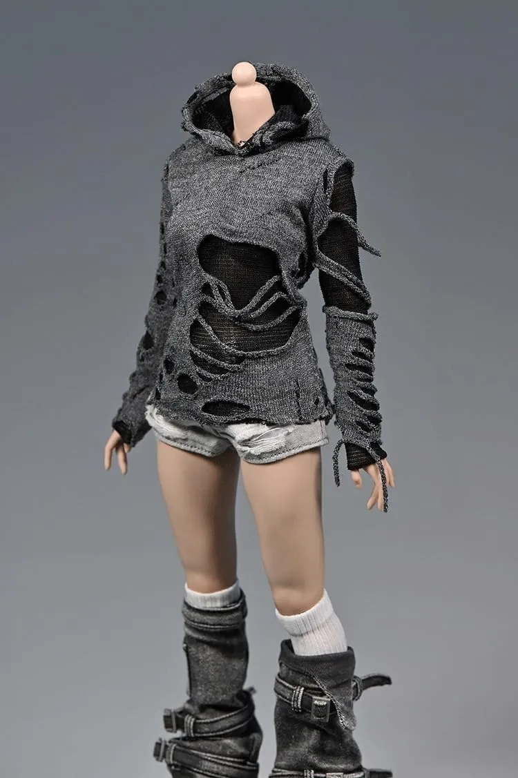 1/6 Scale Female Soldier Model Figure Doll Clothes Gray Black Hoodie T-Shirt for 12 Inch Movable Doll Action Figure Accessories Doll