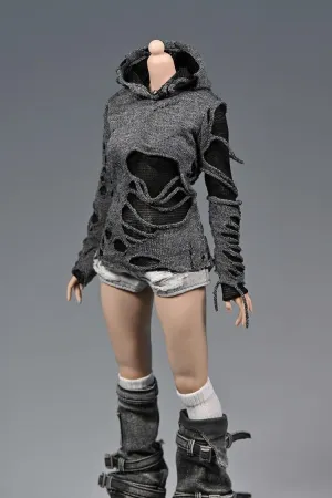 1/6 Scale Female Soldier Model Figure Doll Clothes Gray Black Hoodie T-Shirt for 12 Inch Movable Doll Action Figure Accessories Doll