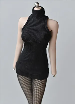 1/6 Scale Female Soldier Model Figure Doll Clothes High Neck Turtleneck Knit Sweater Dress for 12 Inch Movable Doll Action Figure Accessories Doll(Black)